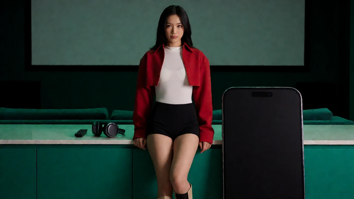 酱视频免费看片栏目中的年轻女友风模特与手机片库场景