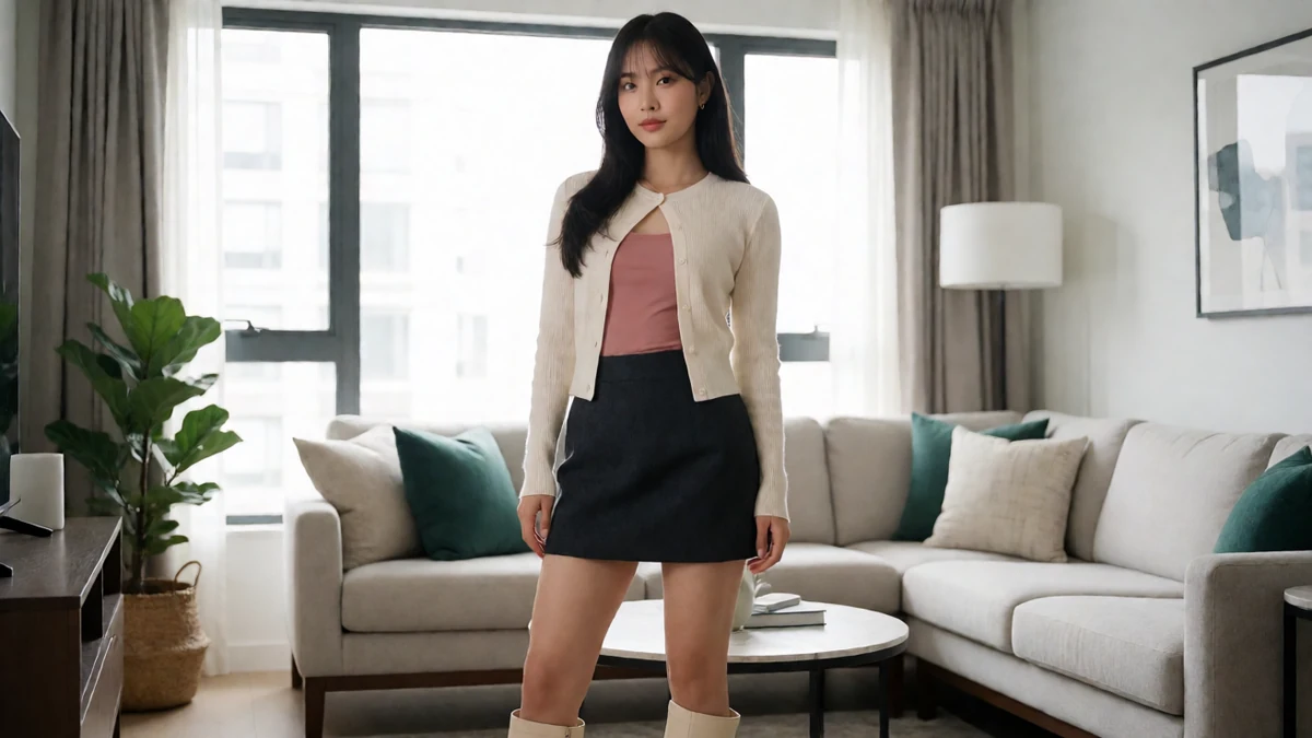 酱视频甜美女友栏目中的年轻女友风模特与手机片库场景