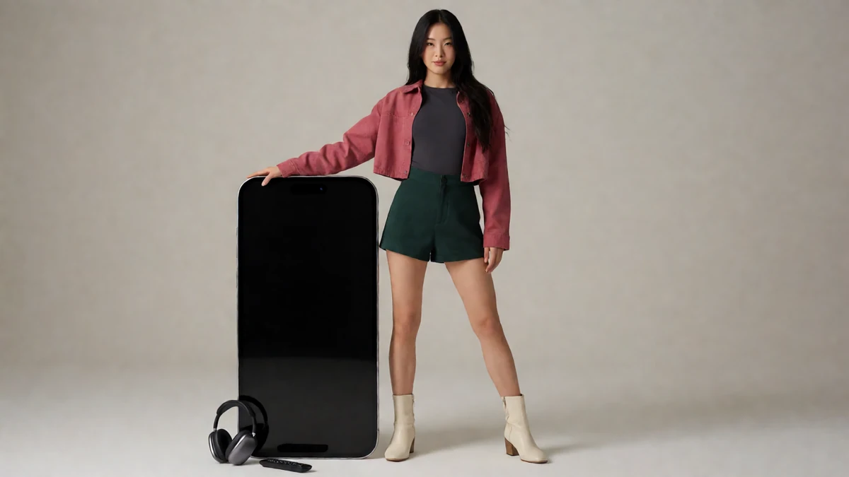 酱视频火辣短视频栏目中的年轻女友风模特与手机片库场景
