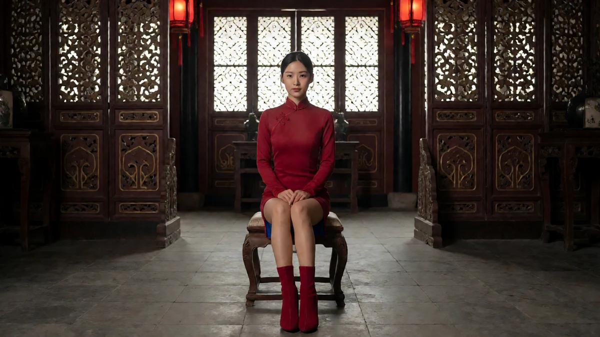 酱视频旗袍美人夜间片单栏目中的年轻女友风模特与手机片库场景